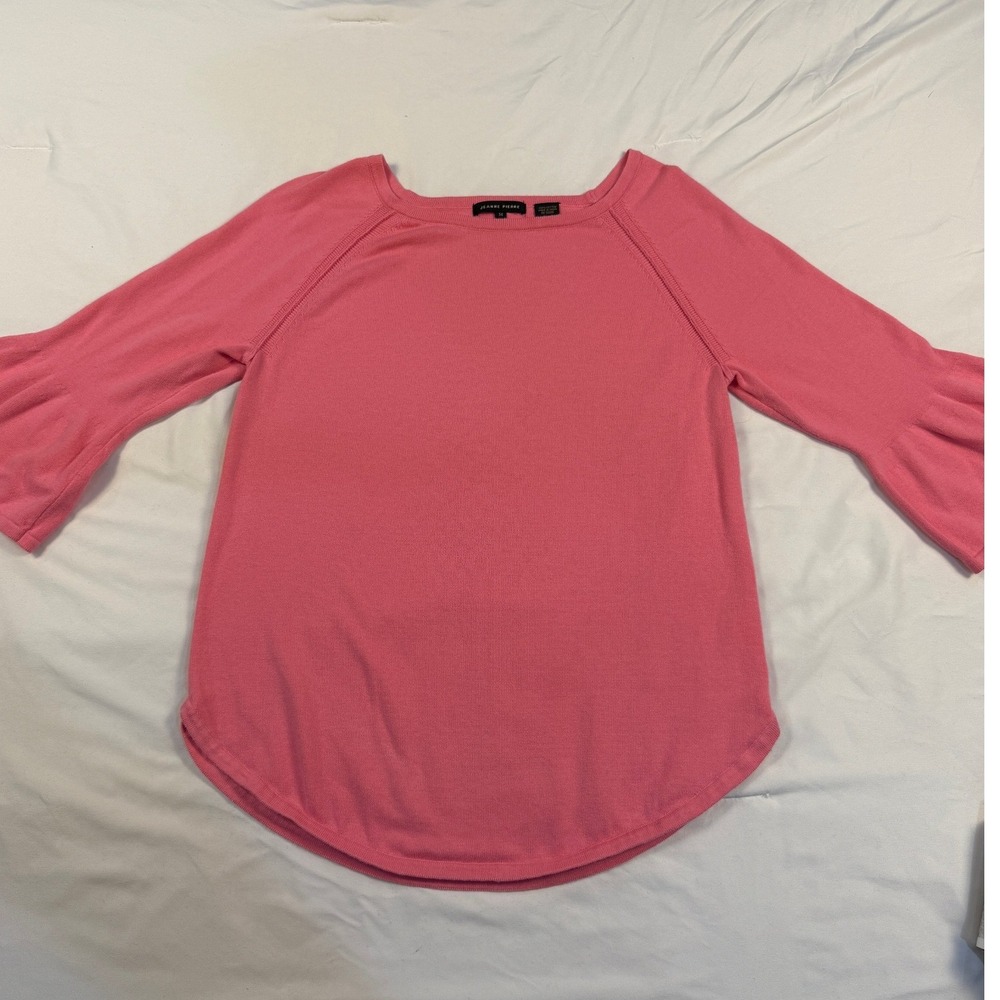 Jeanne Pierre Pink 100% Cotton Knit Sweater 3/4 Bell Sleeve Boat Neck Medium